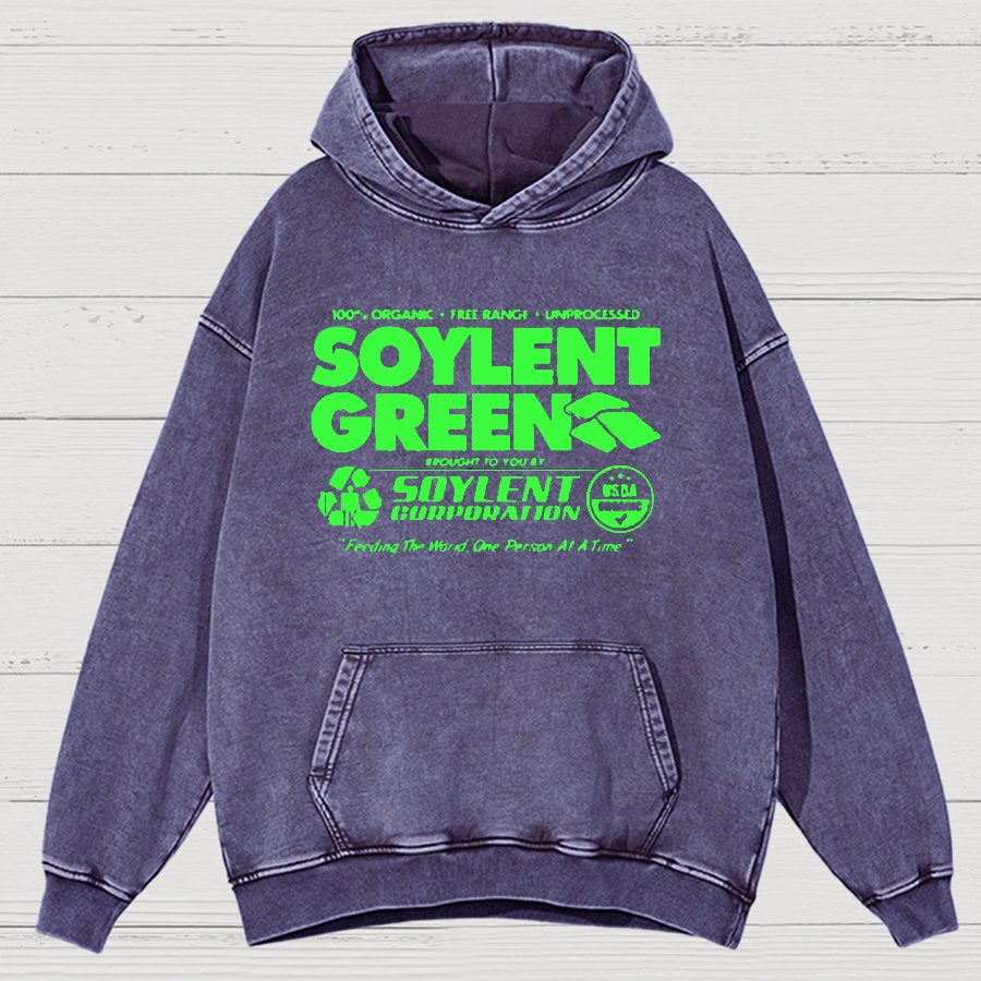 100% Organic Soylent Green Washed Vintage Distressed Hoodie