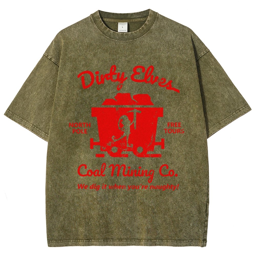 Dirty Elves Coal Mining Company Christmas Humor Vintage Distressed T-shirt