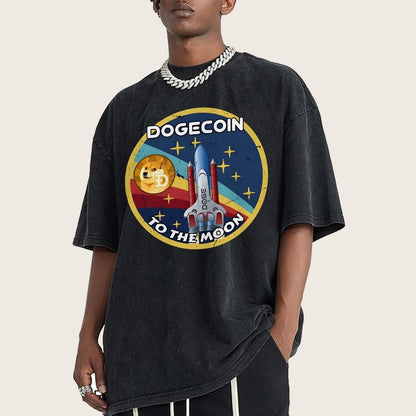 Dogecoin To The Moon DOGE Vintage Distressed T-shirt