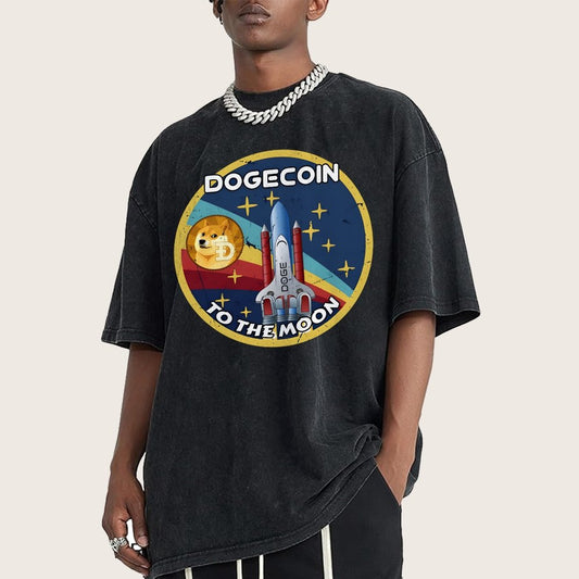 Dogecoin To The Moon DOGE Vintage Distressed T-shirt