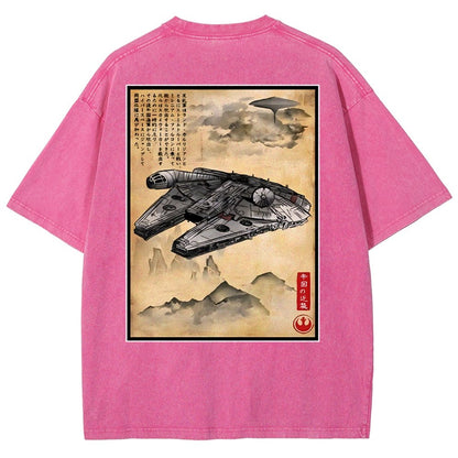 Escape from Sky City woodblock Back Print Washed T-Shirt