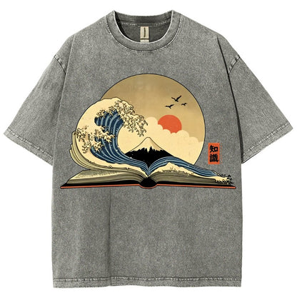 The Great Wave of Knowledge Vintage Distressed T-shirt