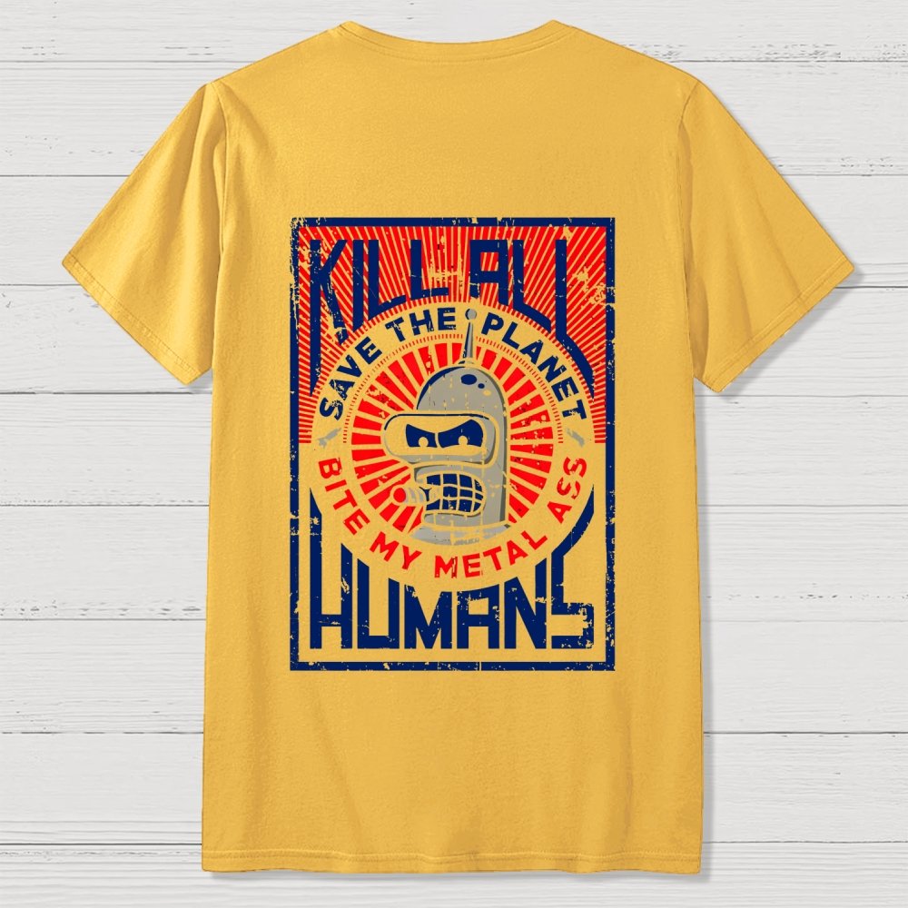 Save The Earth And Kill All Humans Nerdy  Back Printing Geek T-Shirt