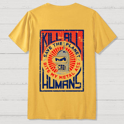 Save The Earth And Kill All Humans Nerdy  Back Printing Geek T-Shirt