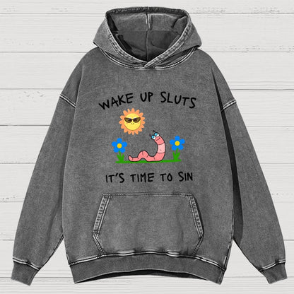 Wake Up Sluts Vintage Distressed Hoodie