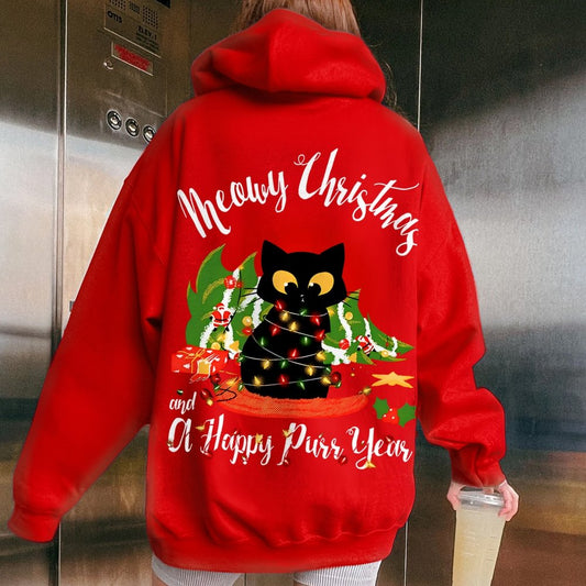 Happy Purr Year Printed Back Unisex Cotton Hoodie