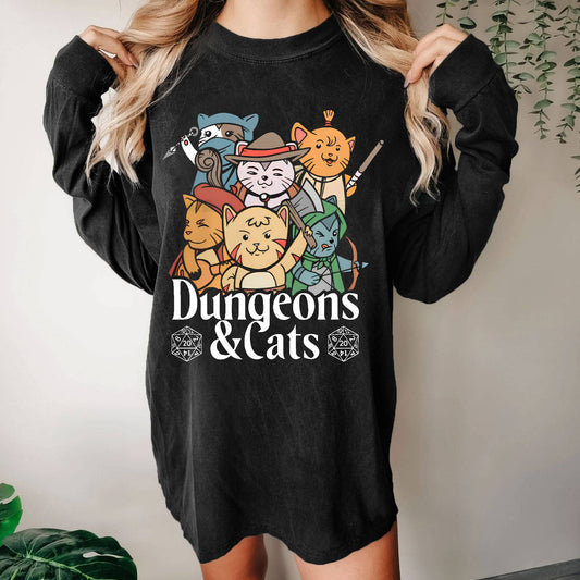 Dungeons and Cats Washed Long Sleeve Tee