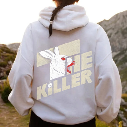 Mysterious Rabbit Printed Back Unisex Cotton Hoodie