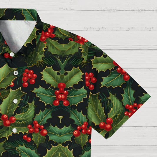 Christmas Red Fruit Leaves Print Geeky Shirt