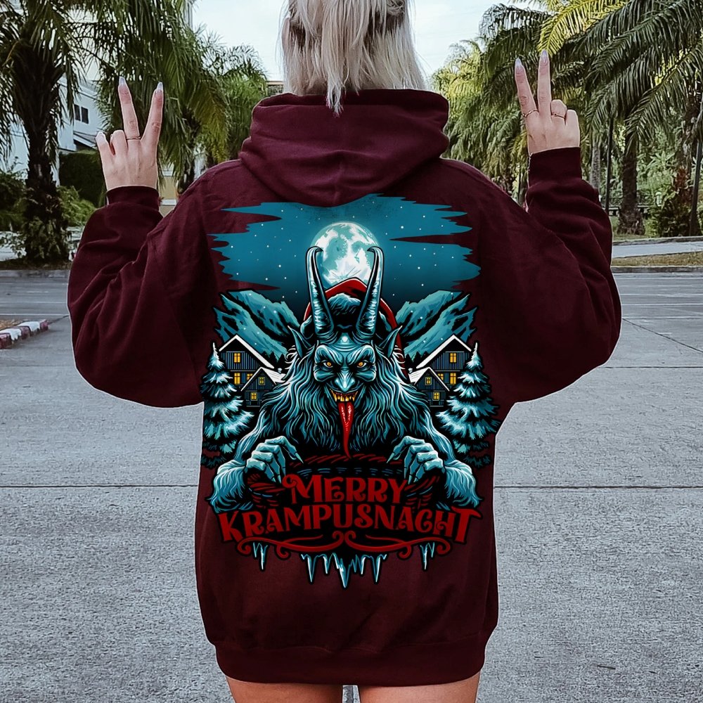 Merry Krampusnacht Christmas Geek Printed Back Cotton Hoodie