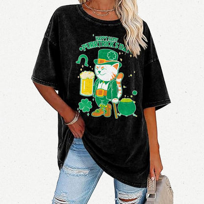 Cat St. Patrick's Day Vintage Distressed T-shirt