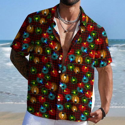 Plaid Christmas Lights Print Geeky Shirt