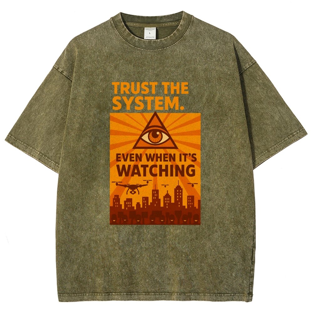 Trust The System - Dystopian Surveillance Vintage Distressed T-shirt