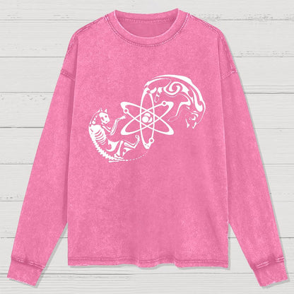 Science Cat Geek Washed Long Sleeve Tee