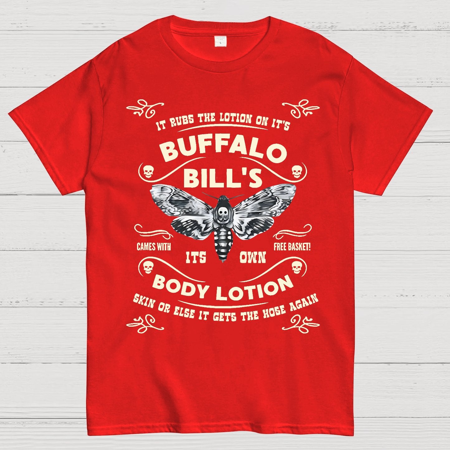 Mysterious Goth Body Lotion Deaths Head Moth Horror Geek T-Shirt