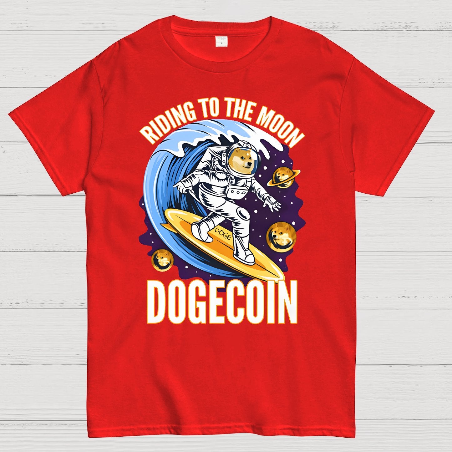 Riding To The Moon Dogecoin DOGE Geek T-Shirt