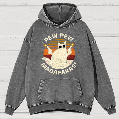 Pew Pew Madafakas Cat Nerdy Vintage Distressed Hoodie