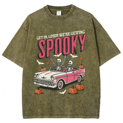 Get In Loser We're Getting Spooky Halloween Vintage Distressed T-shirt