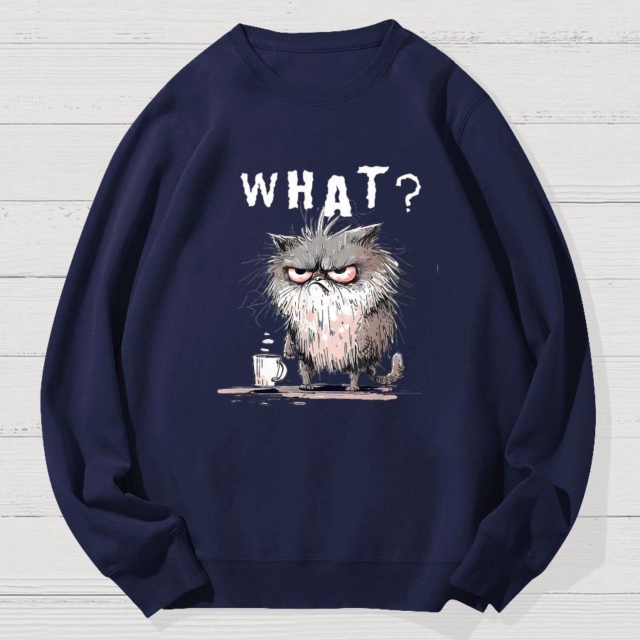 Bad Temper Feline With Coffee Grumpily Catty Funny Geek Cotton Sweatshirt