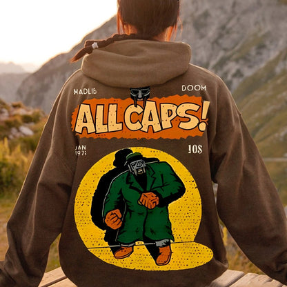 Vintage Hip-Hop Mf Graphic Printed Back Cotton Hoodie