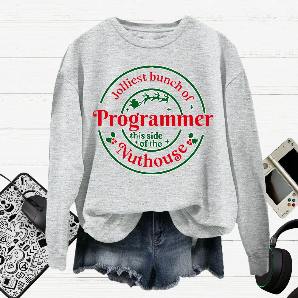 Jolliest Bunch Of Programmer Christmas Cotton Pullover Sweatshirt