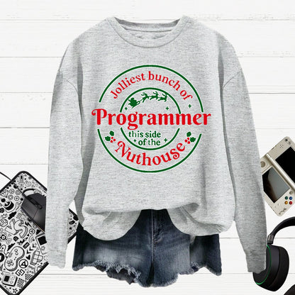 Jolliest Bunch Of Programmer Christmas Cotton Pullover Sweatshirt