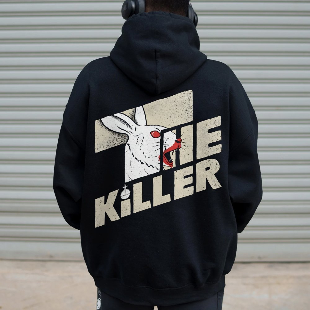Mysterious Rabbit Printed Back Unisex Cotton Hoodie