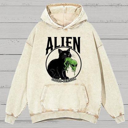 Black Cat Eating Alien Vintage Distressed Hoodie