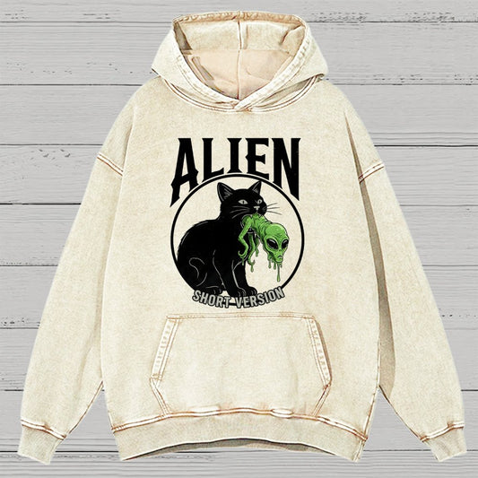 Black Cat Eating Alien Vintage Distressed Hoodie