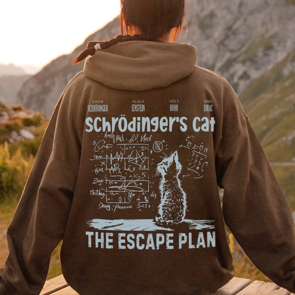 Schrodinger's Cat Escape Plan Interesting Physics Science Printed Back Cotton Hoodie