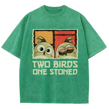 Two Birds One Stoned Vintage Distressed T-shirt