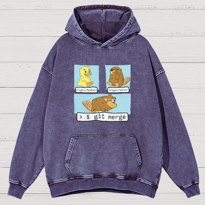 Git Merge Programmer Vintage Distressed Hoodie