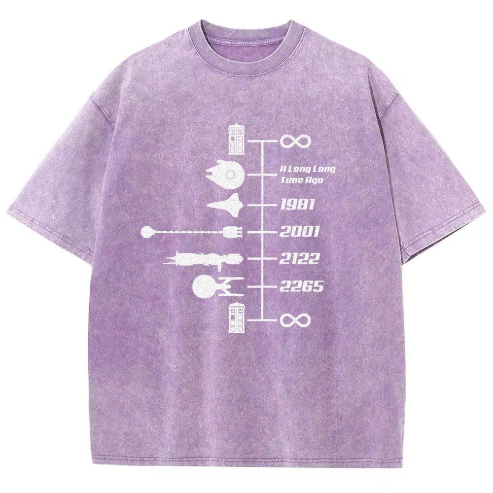 Sci-Fi Timeline Graphic  Classic Movie Spaceships  Nostalgic Space Travel Vintage Distressed T-shirt