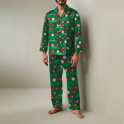 Unisex Christmas Print Geek Long Sleeve Pajama Set
