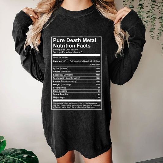 Pure Death Metal Nutrition Facts Washed Long Sleeve Tee