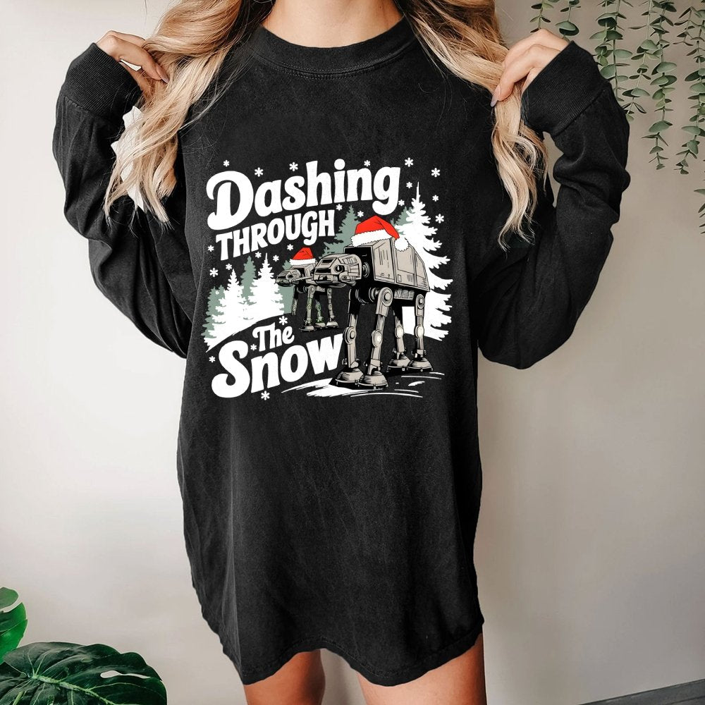 Empire Robot Dog Crosses the Snow, Christmas Washed Long Sleeve Tee