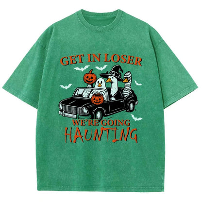Get in Loser We’re Going Haunting Halloween Ghost Goose Vintage Distressed T-shirt