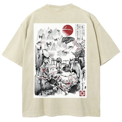 Last Battle of the Cosmic Conflict Back Print Washed T-Shirt