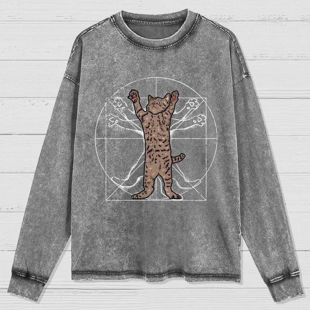 vitruvian cat Washed Long Sleeve Tee
