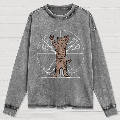 vitruvian cat Washed Long Sleeve Tee