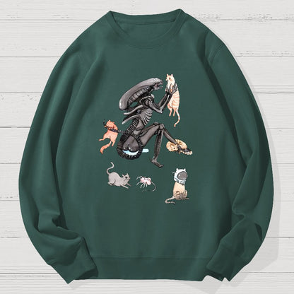 Funny Alien And Cat Geek Cotton Sweatshirt