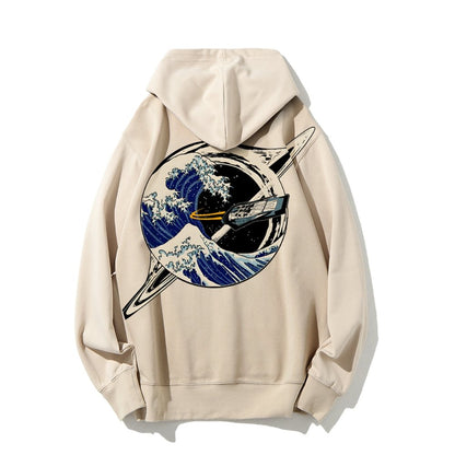 Interstellar Kanagawa Wave Printed Back Cotton Hoodie
