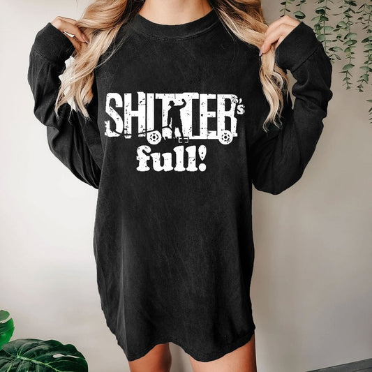 Shitter's Full! Christmas Humor Washed Long Sleeve Tee