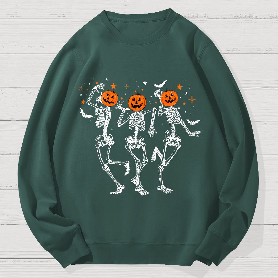 Dancing Skeleton Pumpkin Halloween Geek Cotton Sweatshirt