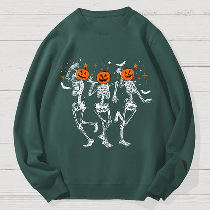 Dancing Skeleton Pumpkin Halloween Geek Cotton Sweatshirt