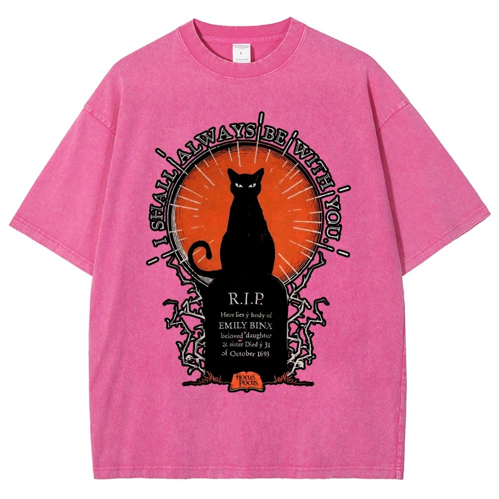 Halloween Cat Print Vintage Distressed T-shirt