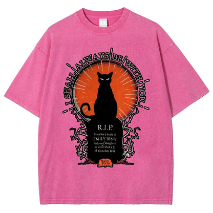 Halloween Cat Print Vintage Distressed T-shirt