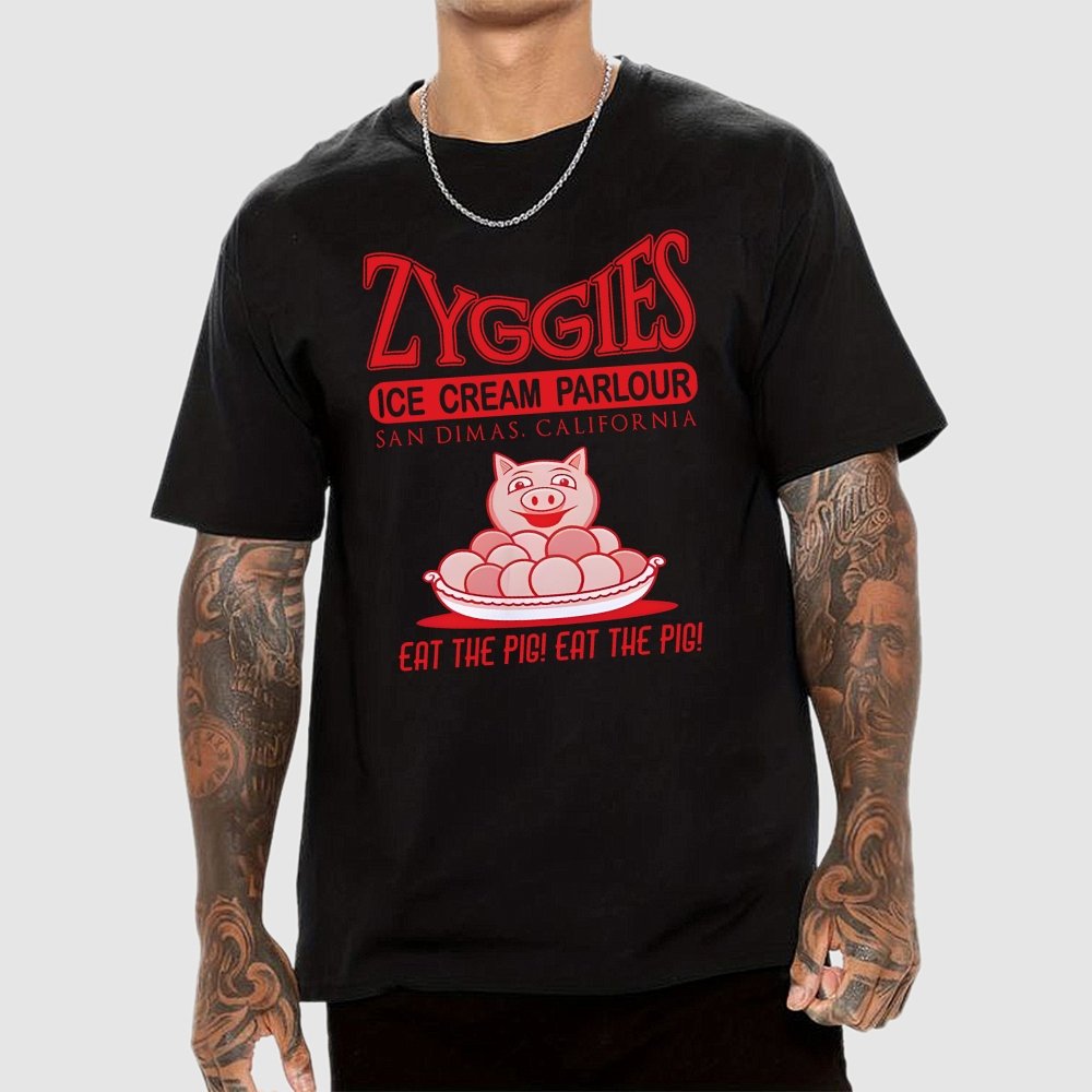 Eat the Pig at Frosty's Ice Cream Parlour Ringer Unisex Geek T-Shirt