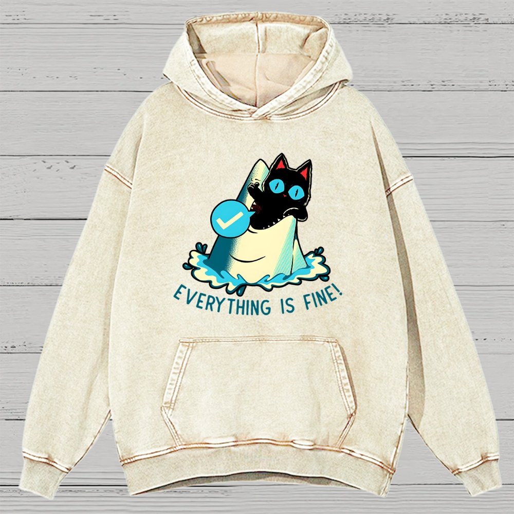 Everything Is Fine! Cat Vintage Distressed Hoodie