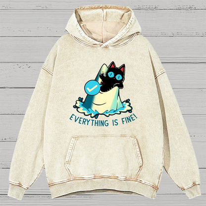 Everything Is Fine! Cat Vintage Distressed Hoodie